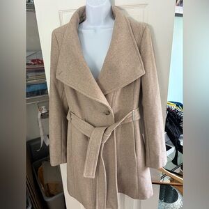 Calvin Klein Womens Beige Single Breasted Dress Coat Belted Size med